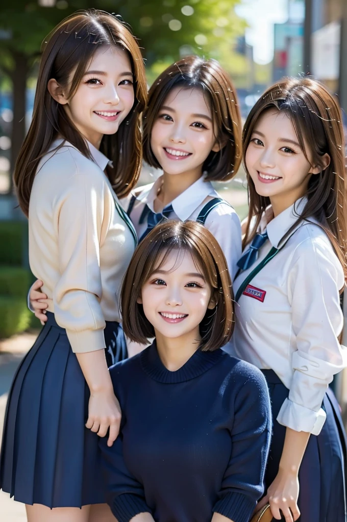3Beautiful women in school uniforms,3 girls,smile