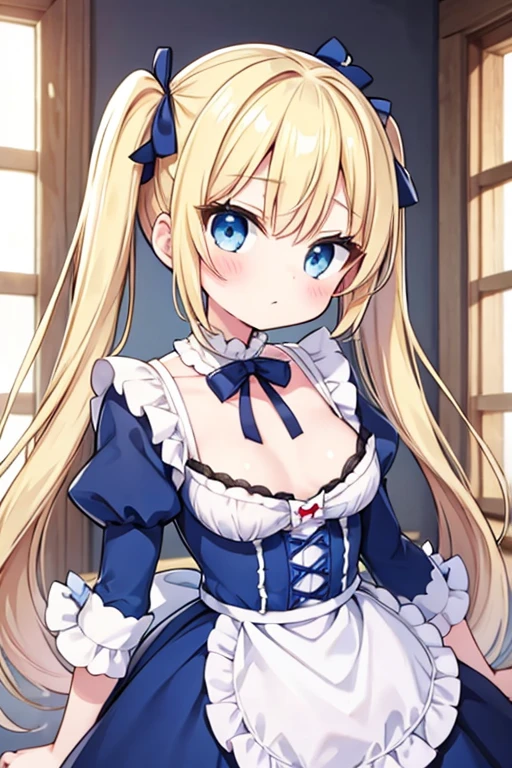 Blonde with blue eyes、ta、Small breasts、Twin tails、Girl's Mischief,Alice in Wonderland,Japan,Osaka,(Tsutenkaku Tower 1.3),With Tsutenkaku in the background,Looking up from below,