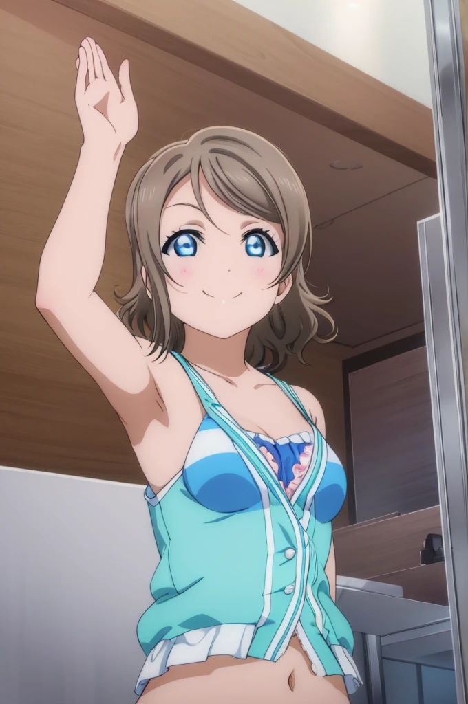 (((pixel-perfect, detail-perfect))), solo, 1girl, you watanabe, eyes azzur, smile, bikini, sauna, armpit, big filesize, ultra High Qality