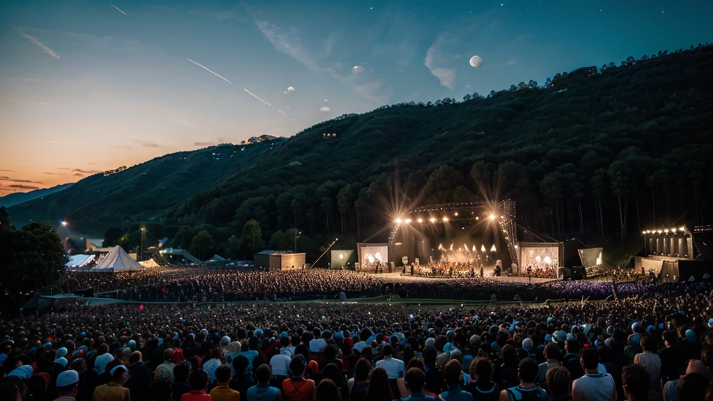 Rock festival under moonlight