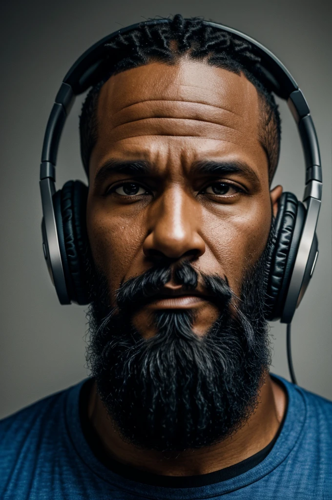 Rapper about 40 years old with a well undegraund beard,with headphones on,en comic undegraund,23k from Hyperreal.