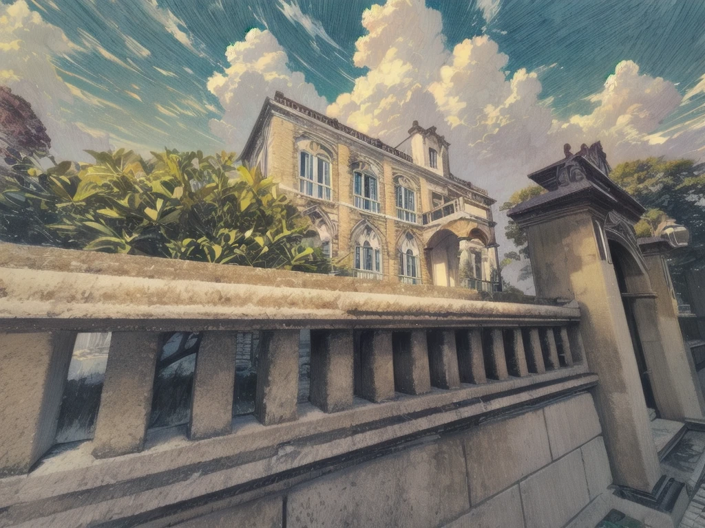 (masterpiece,best quality:1.2),(Extremely detailed),(illustration),(clearly_image),Art,Outdoor style, cloud, sky空, flower, sky, landscape, blue sky空, road, architecture, house, cloudy sky空, 夏sky, street, wild flower, from above,