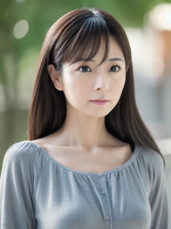 a Japanese lady, 35 years old, (realistic), (hyperrealism), (photorealistic), (8K resolusion), depth of field, (upper-body:1.2), super detailed face, detailed eyes, cute face, various face expression, various hair style, (small breasts:0.6), (very thin waist:0.7), casual outfit