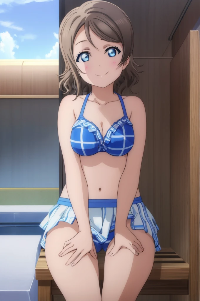(((pixel-perfect, detail-perfect))), solo, 1girl, you watanabe, eyes azzur, smile, bikini, sauna, armpit, big filesize, ultra High Qality