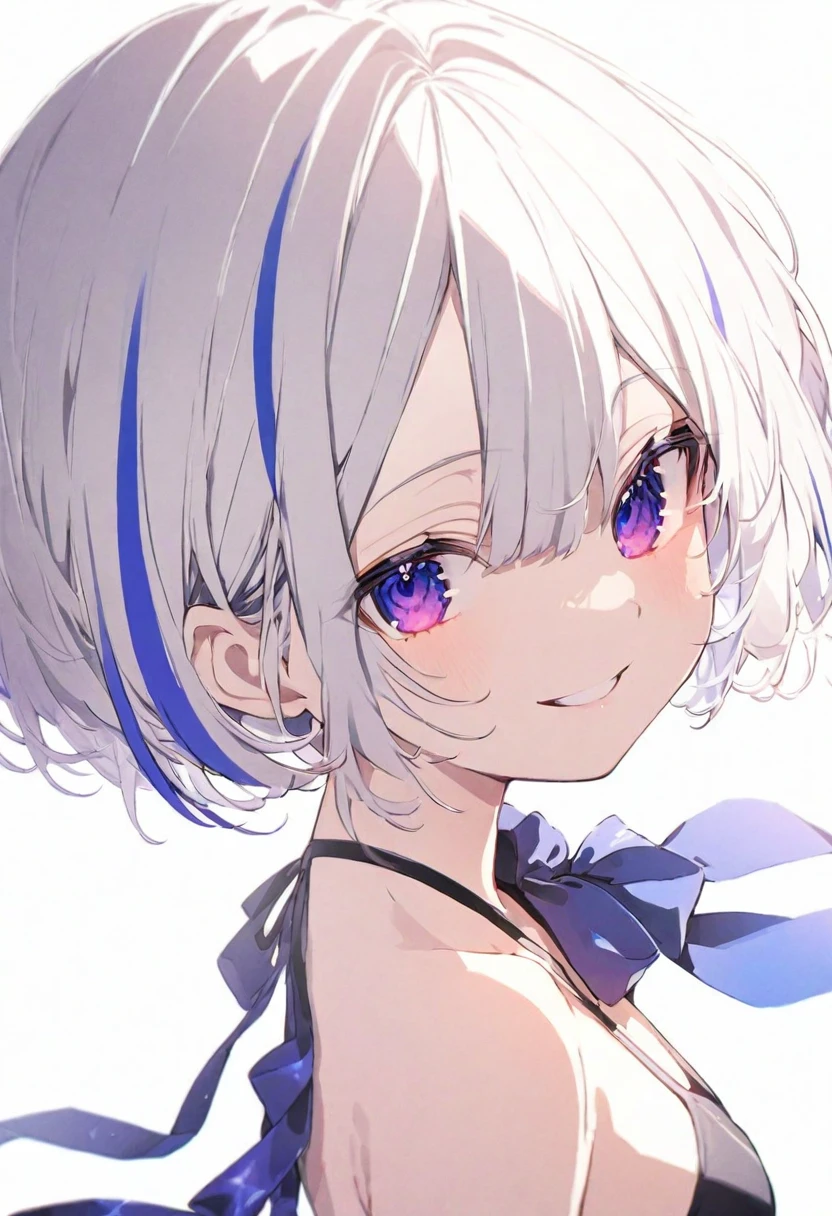 (muste piece), (best quality), very detailed eyes, expressive eyes, perfect face, very detailed face, highly detailed face, beautiful girl, 8K, beautiful girl, white background, delicate and beautiful face and eyes, dark intense shadow,
1 girl, vtuber style, cool girl, hololive, amane kanata, streaked hair, short hair, swimsuit, small chest, cropped shoulders, clavicle, from side, looking at viewer, smile, (whole body), standing,
