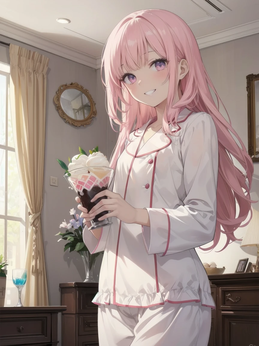 (masterpiece, best quality), ultra high resolution, (best quality photorealistic illustration), (ultra detailed), (cute illustration: 1.3), (high saturation: 1.2), detailed beautiful face and eyes, highly detailed background, dynamic lighting, (very delicate and beautiful), nice hands, perfect hands, (proper posture), (proper composition), ideal body proportions, ((single girl)),
solo, (holding alcohol), (front view: 1.2), dynamic angle, face to face table at home,
date, (manga style), (line art_animation), (cowboy shot, best quality), (photo of laura bud: 1.2), (add details of laura: 1.0), 8k, flat color: 0.8,
single girl, grinning, (gelato pique, fluffy white pajamas, room background, 1.5), pink hair, long hair, beautifully detailed pink eyes, tall stature, skinny body, delighted, grin