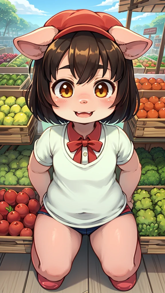 Pig Gorilla, Greengrocer, Kaoru Kumada , Welcome! , pop design , bold line , Fujiko Fujio style , troublemaker , Loved vegetables, and loved by vegetables , stuff one's cheeks