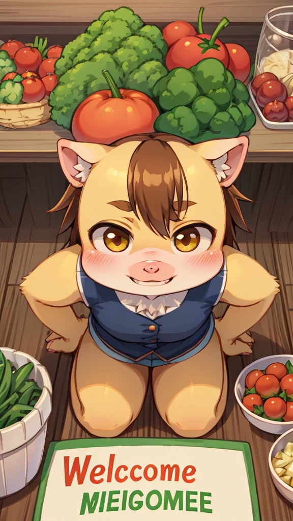 Pig Gorilla, Greengrocer, Kaoru Kumada , Welcome! , pop design , bold line , Fujiko Fujio style , troublemaker , Loved vegetables, and loved by vegetables , stuff one's cheeks