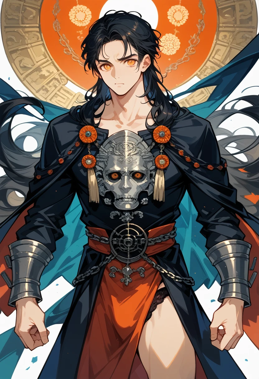 kenket, ross tran, ruan jia, bonifasko, a mighty male bear made out of (wandering barbarian), heterosexual, orange eyes, big black mane of hairs, fantasy portrait, finely detailed brown medieval underwear, intricate design, double blades, silk, cinematic lighting, 4k,