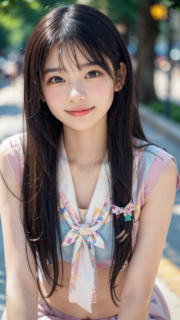 masutepiece, Best Quality, 8K, 1girl in, Good Hand, 14 yo, Lively, Active, Life Force, Luminescent, Looking away, Raw photo, F/1.8, 135 mm, NIKON, Anatomically correct, Bokeh,Textured skin, Professional Photography, Portrait, Soft light, Professional Lighting, Solo, (Smile), Cute, Girly, Digital SLR, Film grain, (Eyes and faces with detailed:1.0), 8K Wallpaper, Residential area