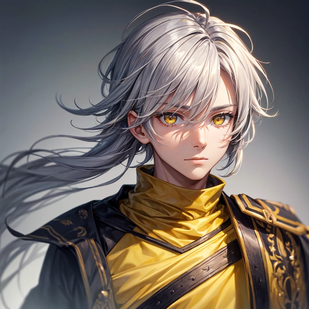 masterpiece, best quality, , 1boy, solo, male focus, looking at viewer, , depth of field, youm_farmenas, grey hair, yellow eyes, , ,