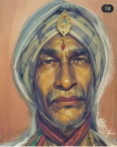 naughty man, turban with jewelry, India, age 45
