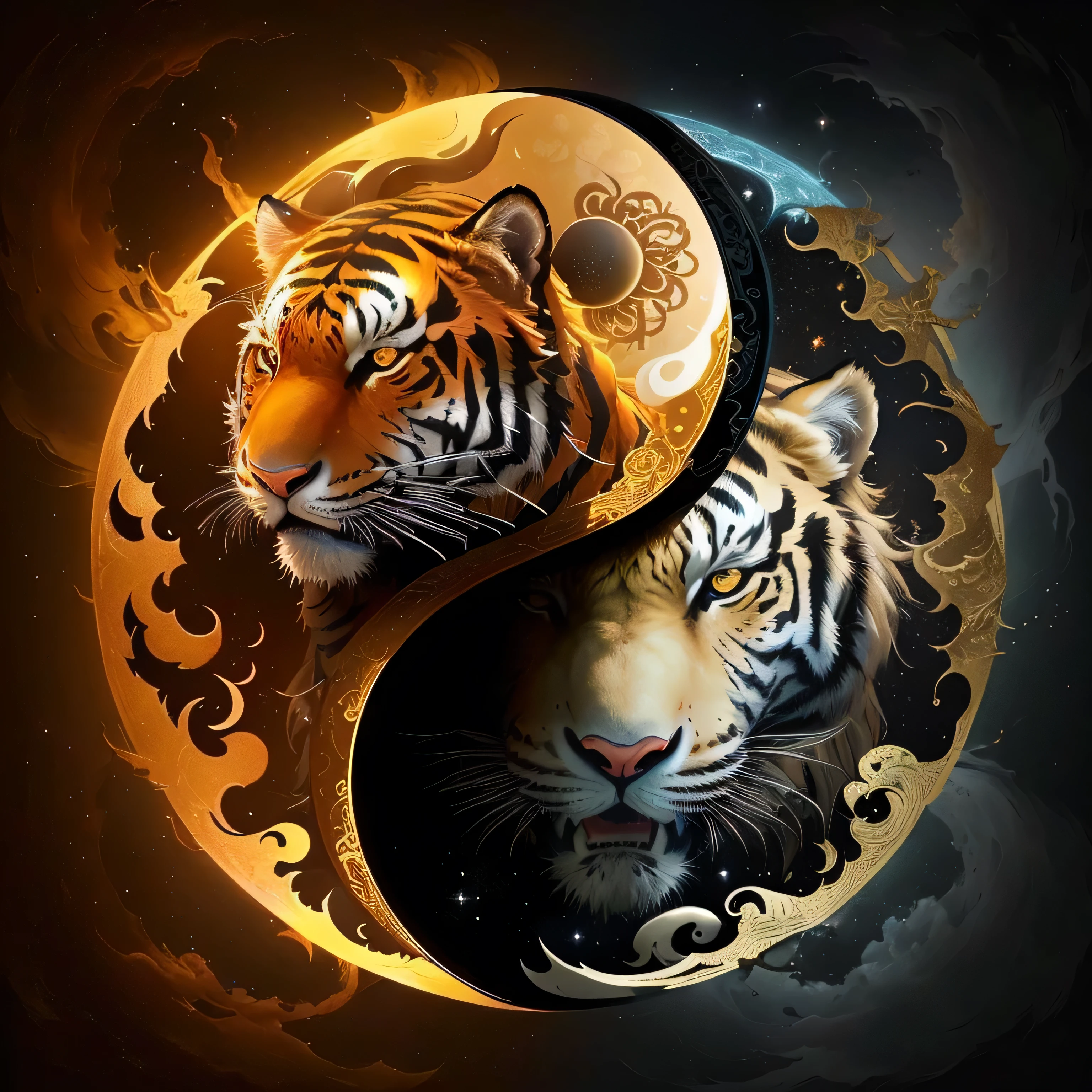 yin tiger and tiger moon painting, yin and yang, yin yang, tigers, sacred tiger, Astonishing, half tiger, User Photos, Inspired by Wu Wei, Wuzhen, Beautiful Art, Astonishing art, author:Li Kan, yin and yang形, author Min Zhen, Gorgeous Art, tiger, nature, author:Ju Lian, author:Yang J, cosmic tiger