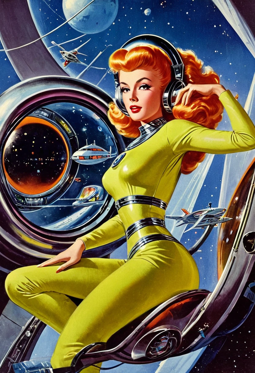 Retro futuristic, ((retro futurism)), ((Science fiction)), 1950s, (((1960s))), 1970s, (alien women),