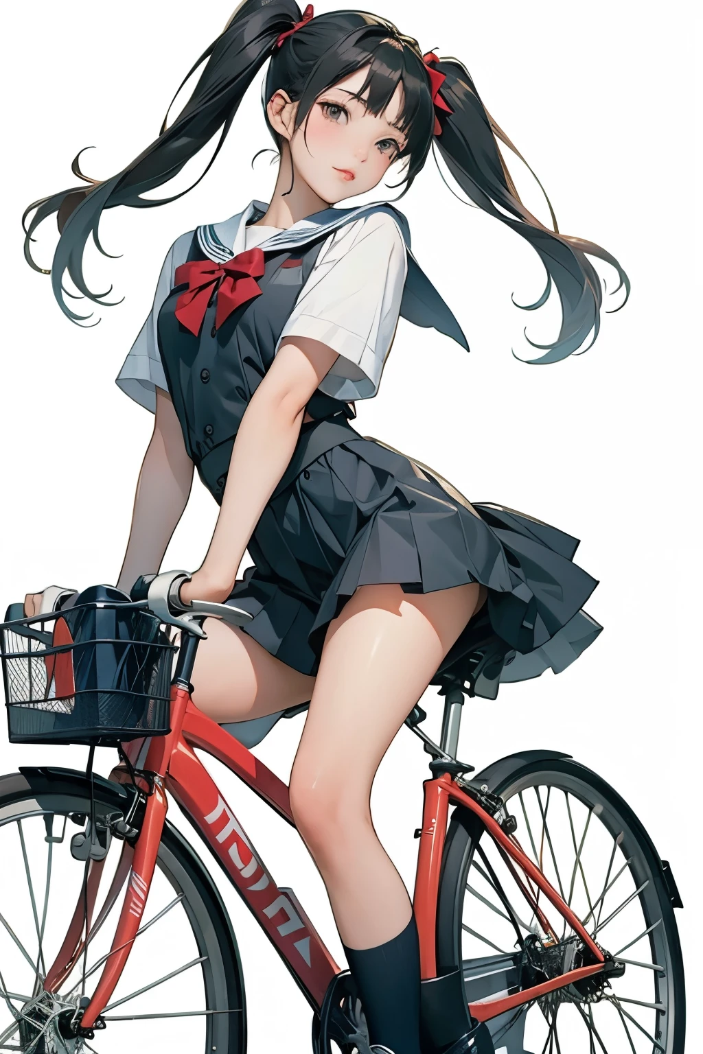 (masterpiece, Highest quality:1.2), One girl, (Twin tails)、ride a bicycle, alone, 