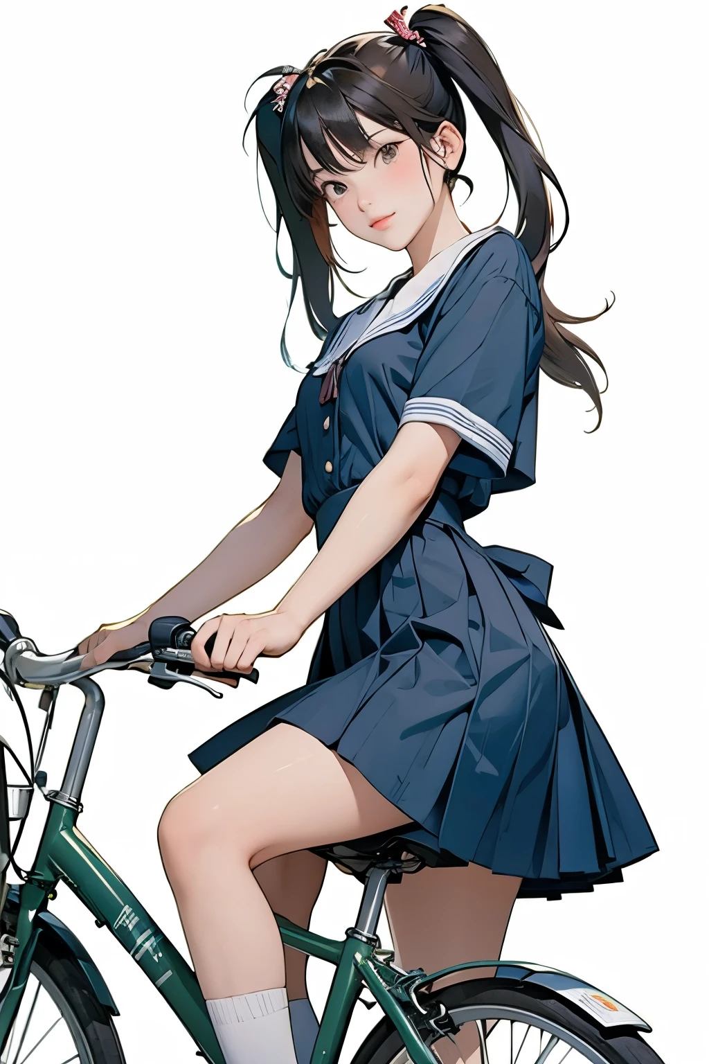 (masterpiece, Highest quality:1.2), One girl, (Twin tails)、ride a bicycle, alone, 