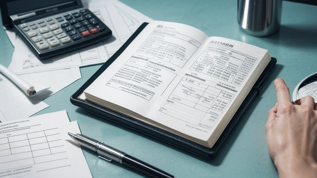 A paper with a calculation of millions, a calculator on the side, (a hand with the index pointing out the final result of the numbers)