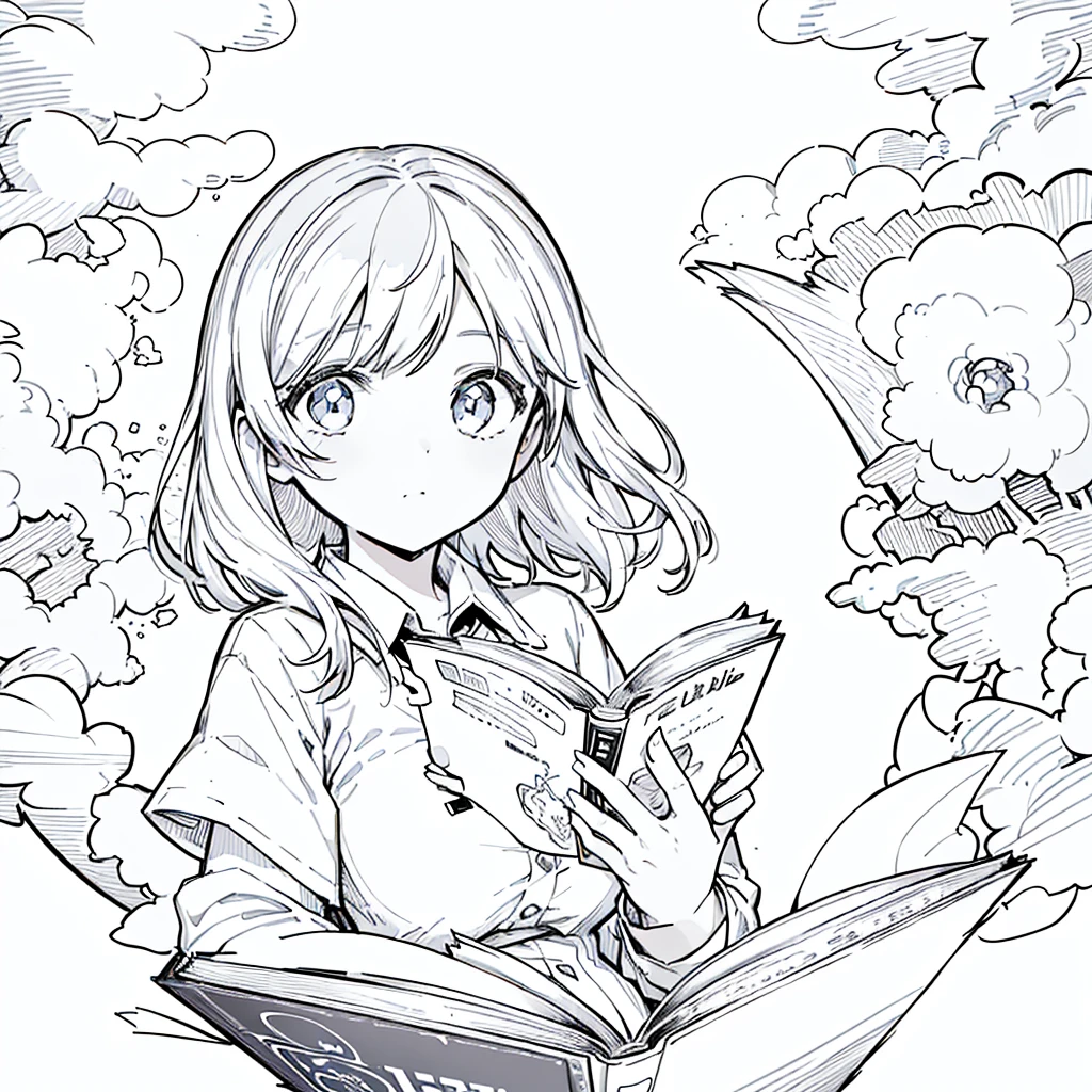 A girl,close up, wearing white shirt, reading a book, (best quality:1.3), (highres:1), (detailed:1.3), (incredible:1.3), (perfect:1.3), (perfection:1.3), (illustration:1.3), she's getting fun while reading it, dynamic on scene,Big Breasts