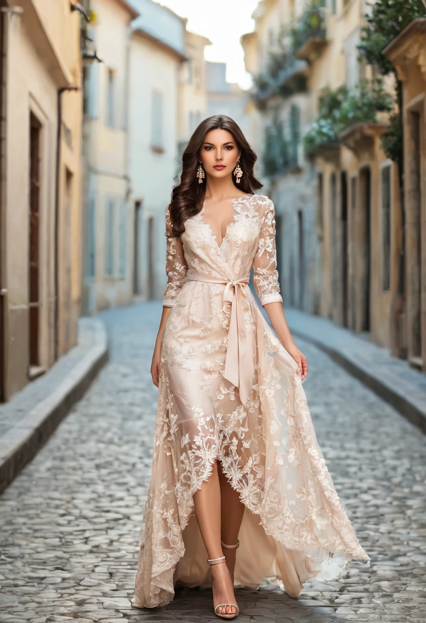 Romantic style, beautiful woman, beautiful clothes, beautiful  accessories, full length,