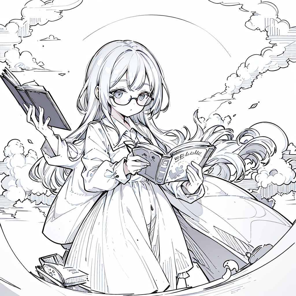 A girl,close up, wearing white shirt, reading a book, (best quality:1.3), (highres:1), (detailed:1.3), (incredible:1.3), (perfect:1.3), (perfection:1.3), (illustration:1.3), she's getting fun while reading it, dynamic on scene,Wear glasses