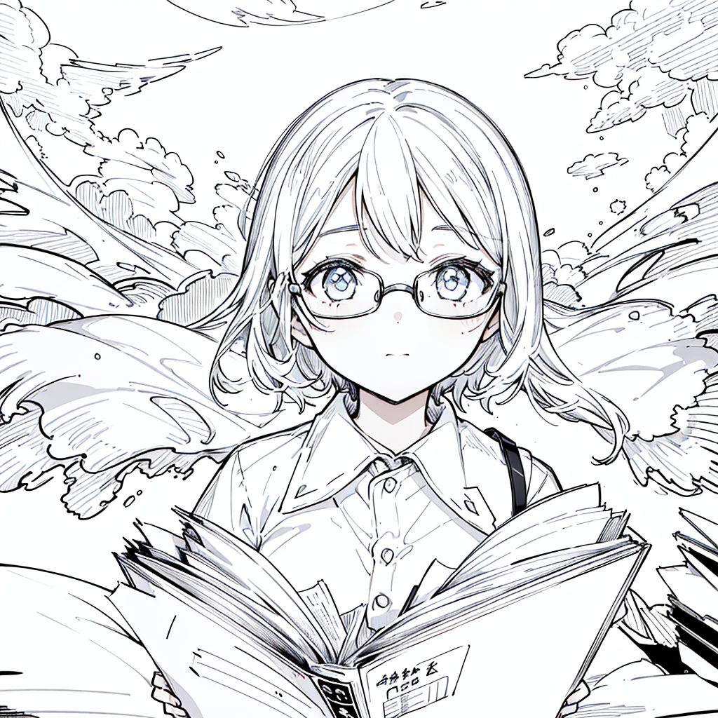 A girl,close up, wearing white shirt, reading a book, (best quality:1.3), (highres:1), (detailed:1.3), (incredible:1.3), (perfect:1.3), (perfection:1.3), (illustration:1.3), she's getting fun while reading it, dynamic on scene,Wear glasses