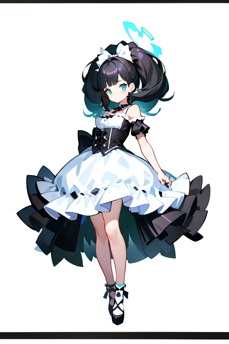 (1 Girl), solo, Full-body portrait, Lolita , Cute ,Black frilly swimsuit,Cute pose、Standing、White background, beautiful painting style, The Style, masterpiece, Top Quality, Highest quality, Ultra-high resolution with beautifully detailed lighting