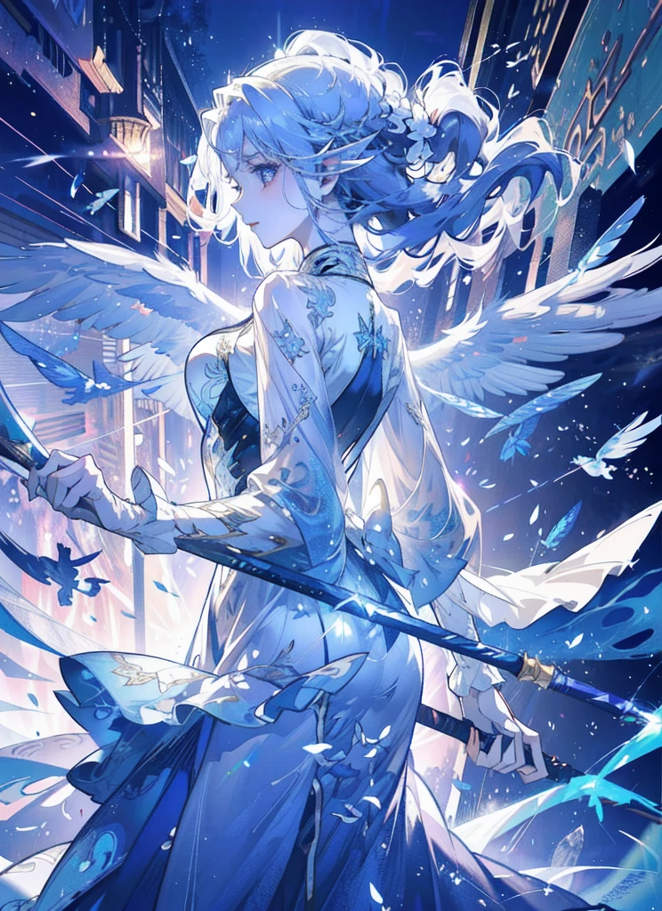 An angel is depicted with a pale and luminous complexion, their skin seemingly glowing with an otherworldly radiance. They are adorned with a pair of sparkling and graceful wings, symbolizing their divine nature. The scene is ethereal and enchanting, capturing the beauty and mystery of these celestial beings. angel, pale, luminous, complexion, glowing, otherworldly, radiance, sparkling, graceful, wings, divine, ethereal, enchanting, beauty, mystery.upper body,