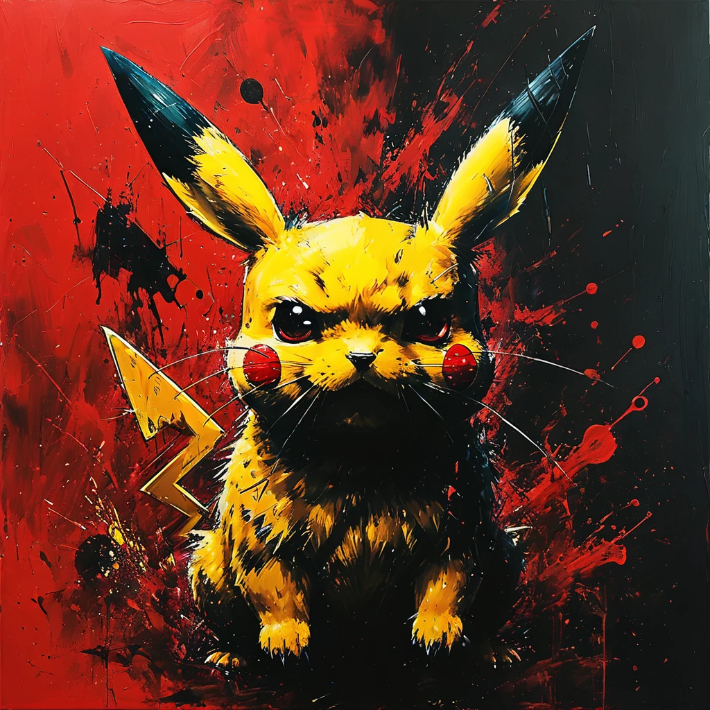 impactful paint of pikachu highly detailed, 8k, sharp, professional, clear, high contrast, high saturated, , vivid deep blacks, crystal clear