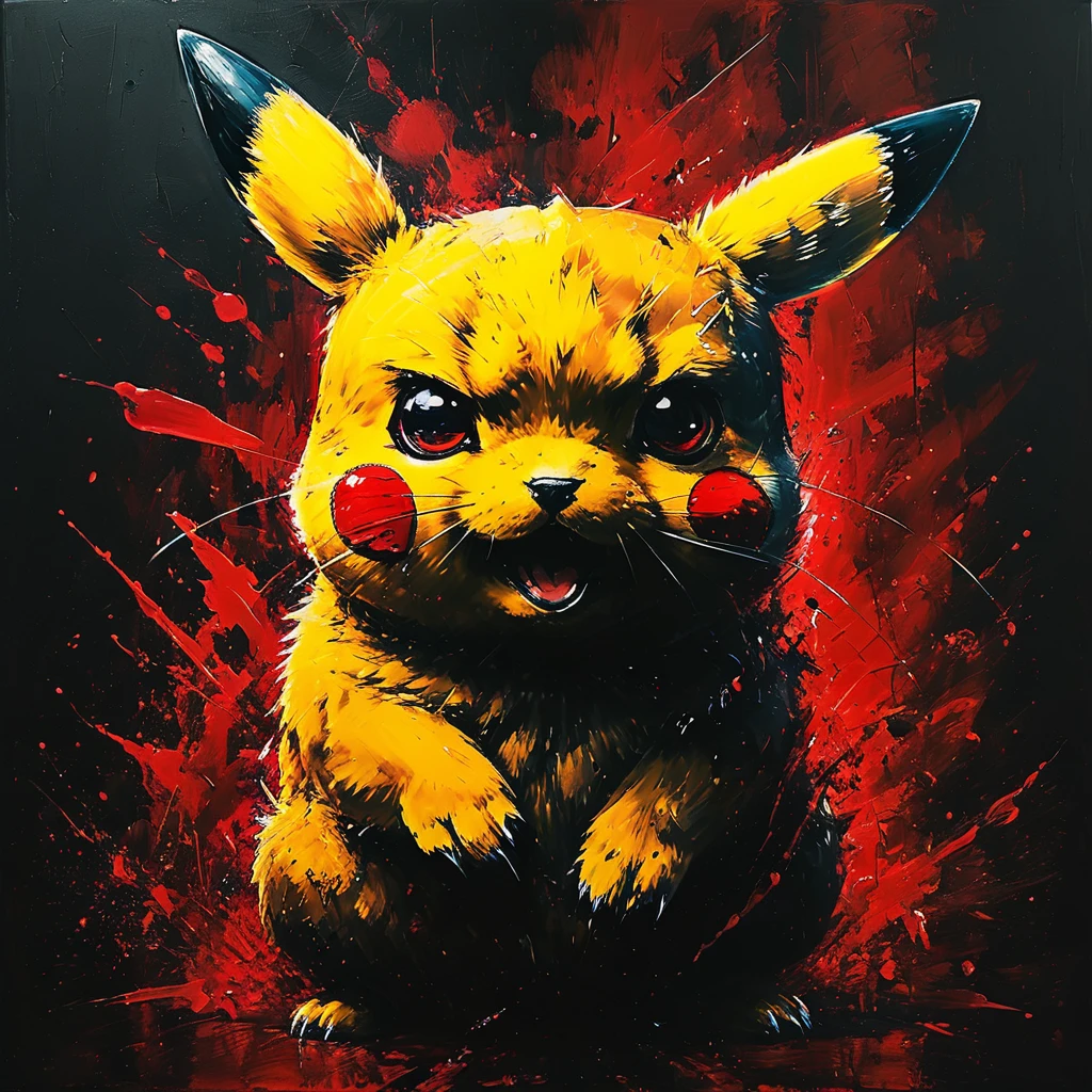 impactful paint of pikachu highly detailed, 8k, sharp, professional, clear, high contrast, high saturated, , vivid deep blacks, crystal clear
