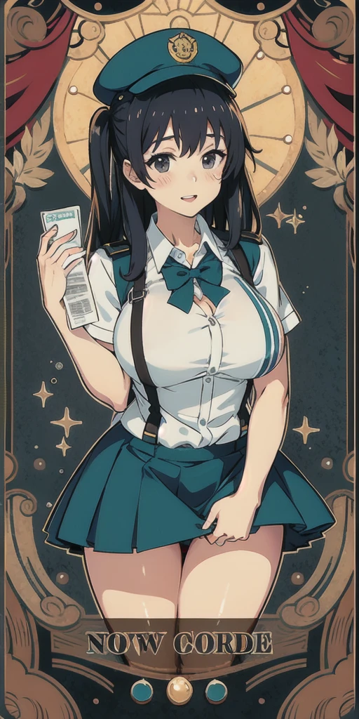 in MacDonald uniform working as a cashier with huge tits, anime style