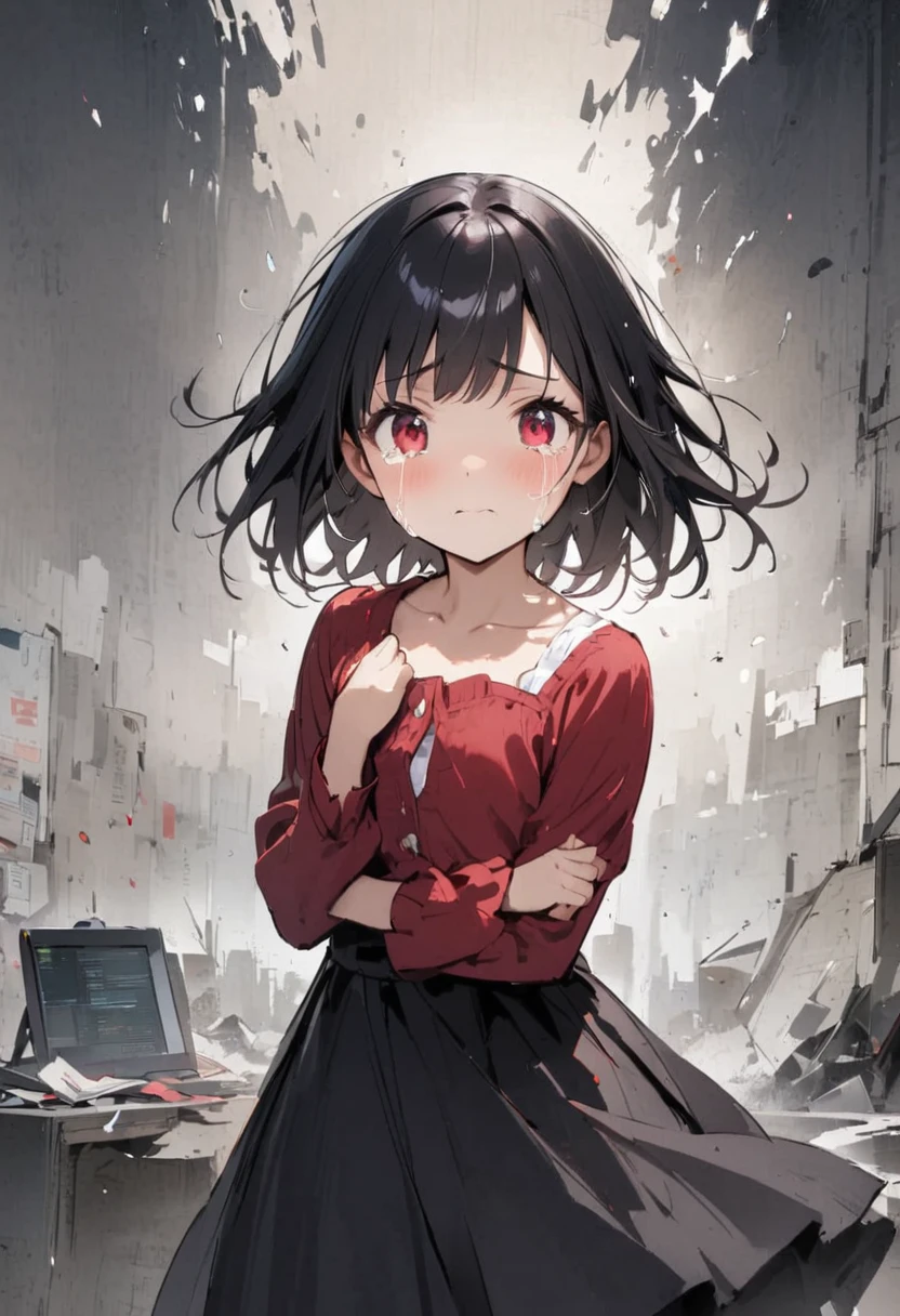 modern、PC monitor、stock investment、Currency Transactions、Crash、Big losoney、Stop loss、bankruptcy、Girl、Girl、Short、Younger、Baby Face、flat chest、、Dynamic Angle、masterpiece、best quality、ultra-detail、Both eyes open、Crying face、surprise
