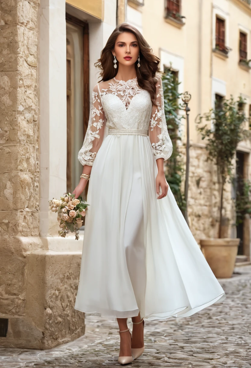 Romantic style, beautiful woman, beautiful clothes, beautiful accessories, full length,
