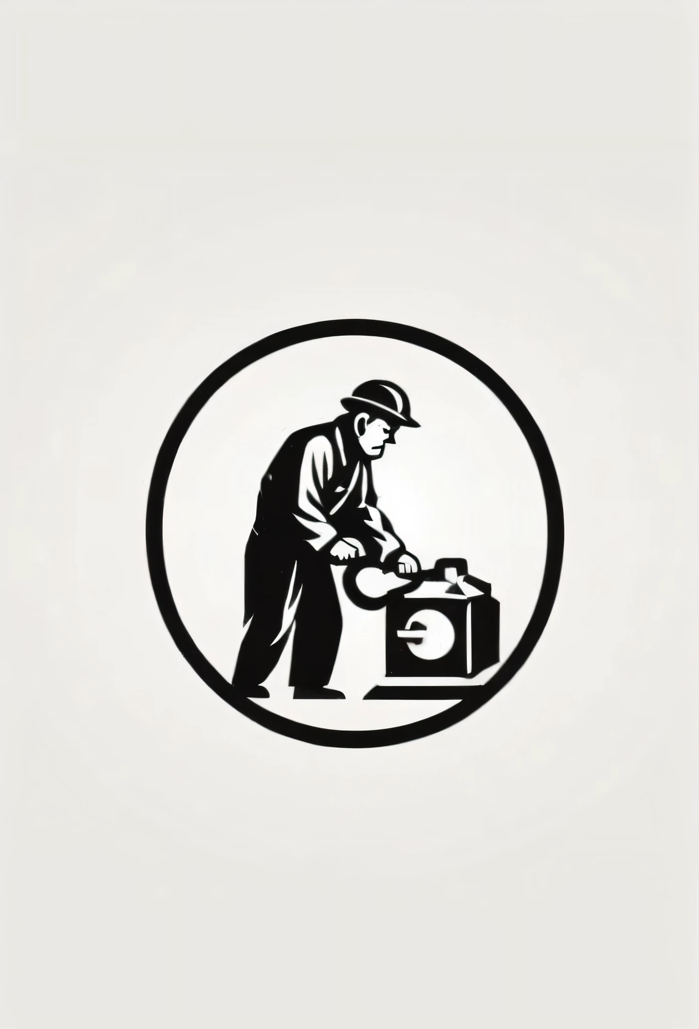 Japanese Electric Factory Logo A good old logo reminiscent of the 1900s This logo is、It depicts an old man working hard in a factory with a small wrench, Motors etc., Very cool, chic and modern design on white background