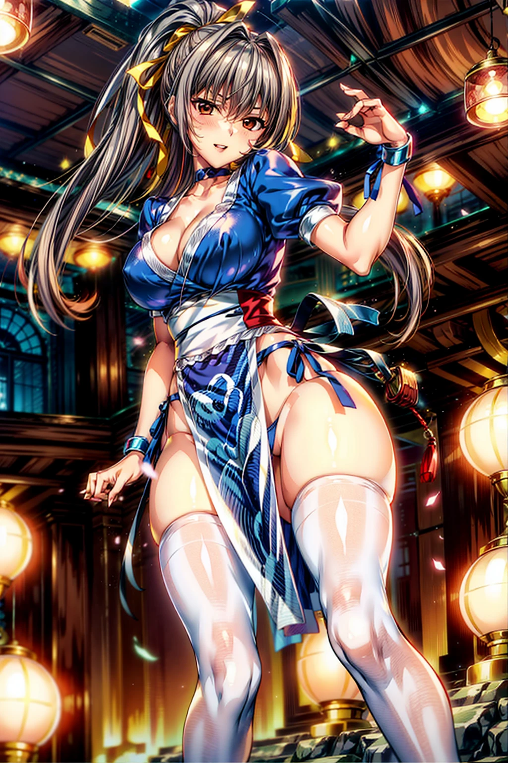 masterpiece,Noise Reduction,Perfect Anatomy,High resolution, Super detailed,Game CG,Dutch Angle ,Beautiful attention to detail,Visual Arts,Five Fingers, Perfect hands, Perfect lighting,
Kashid, One Girl, alone, Long Hair, chest, View your viewers, bangs, Large chest, Brown Hair, Thighs Thighs Thighs Thighs, dress, ribbon, Chest cleavage, Brown eyes, medium chest, underwear, Are standing, panties, Hair Ribbon, Braiding, Short sleeve, Cowboy Shot, Puffy sleeves, 白いThighs Thighs Thighs Thighs, Puff Short sleeve, lips, sash, Pelvic Curtain, Yellow ribbon, Realistic, nose, arm guard, (Inside a futuristic base:1.2),Coffee,(evil smile:1.2),(Silver Hair:1.4),long hair,full body