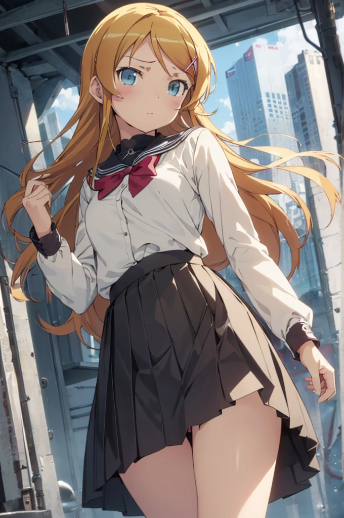 alone, One Girl, Show Viewer, 2D, anime, anime coloring,Cowboy Shot, (Perfect body:1.3), kirino kousaka, Seraphim, anger,Watery eye,(From below:1.3),(Skirt Lift:1.3), (Grab the skirt:1.3), (Roll-up skirt:1.3)、(Detailed pussy:1.3) ,Love juice