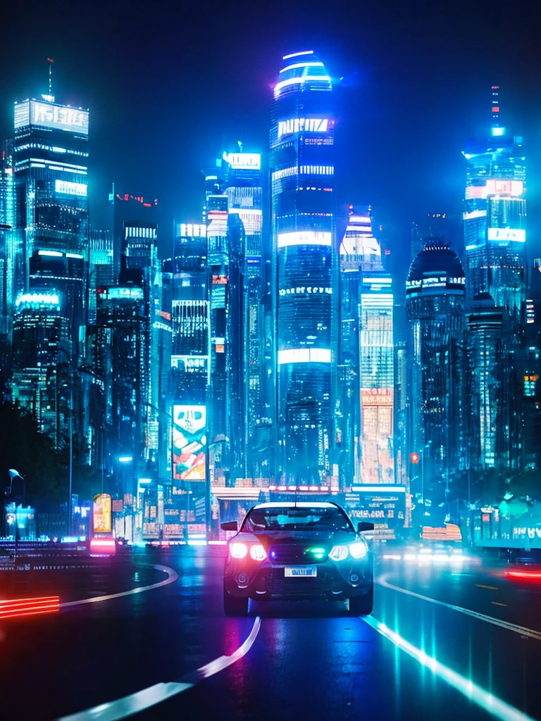 Masterpiece cinematic photo, photograph cinematic photo a retro car with big_tires, reflective, hyper detailed, ultra sharp, film, ultra realistic, ((best quality, symmetry)), ((masterpiece)), ((realistic)),  silicone, metal, (highly detailed, fine details, intricate), Stands on the embankment of Moscow.  ( (no_humans) cityscape background, night, neon glowing, red, blue, green, eyllow, white, Roxo, (Several). 35mm photograph, film, bokeh, professional, 16k , highly detailed, by hajime sorayama