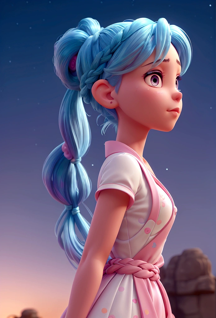 sky blue hair, (a braided ponytail),(pink eyes),skin fair ,(all-body),(A girl),White Yukata,tanabata,(The Milky Way in the night sky),empty eyes,blushful,bangs straight,,dress wedding,(work of art, highest quallity, very detailled, best shade), (detailed back ground), (beautifully detailed face), hight contrast, (better lighting, Very delicate and beautiful), ((cinematic light)), colorfully, hyper detail, dramatic light, details Intricate,
