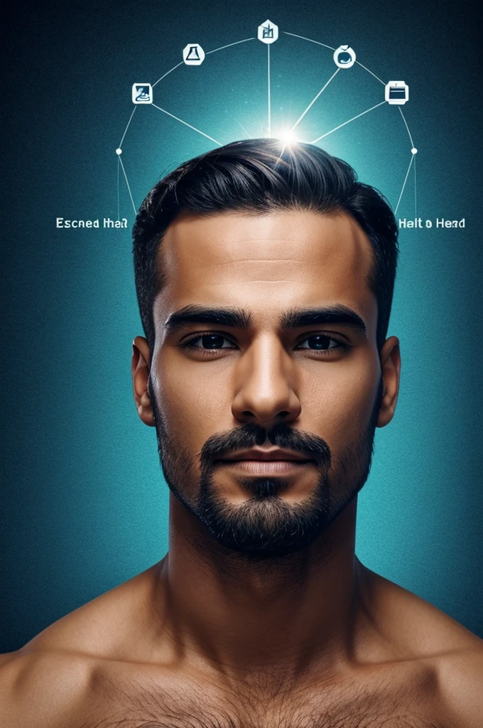 A man whose half head is. Made by technology