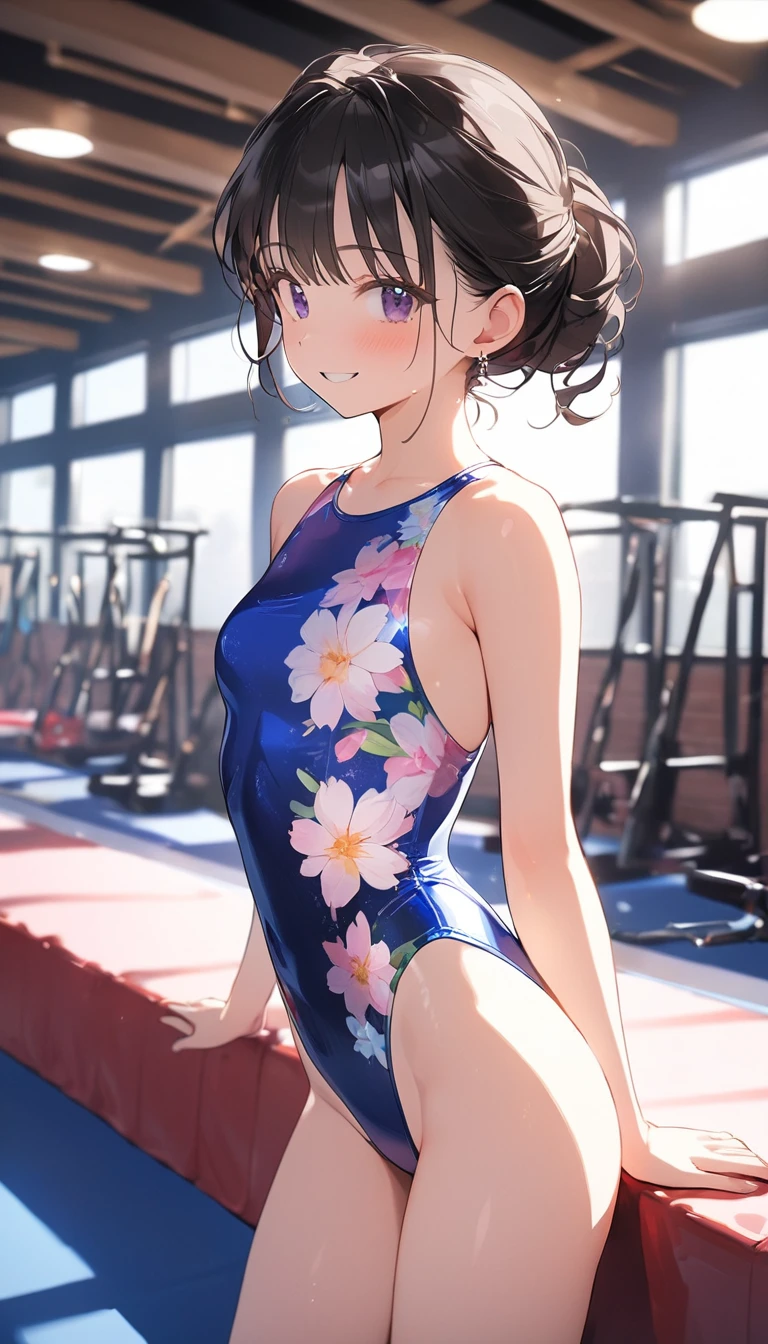 expensivequality illustration, masterpiece, Very delicate and beautiful, Attractive girl,(Gymnastics leotard, Floral print leotard,キラキラ輝く装飾が施されたLong sleeve leotard,expensive_Leg leotard,athletic leotard,tight-fitting leotard,Gradient leotard,Long sleeve leotard),thin,Slender body,slim,expensive school,Gymnasium background,Gymnastics Club,Gymnast,Princess, Beautiful Eyes,A light smile,(masterpiece, Highest quality:1.2), expensiveres, 非常に詳細な CG ユニティ 8K 壁紙, Perfect lighting, colorful, ultra-expensive res,4K,Super detailed, photograph, 8K, High resolution, , 