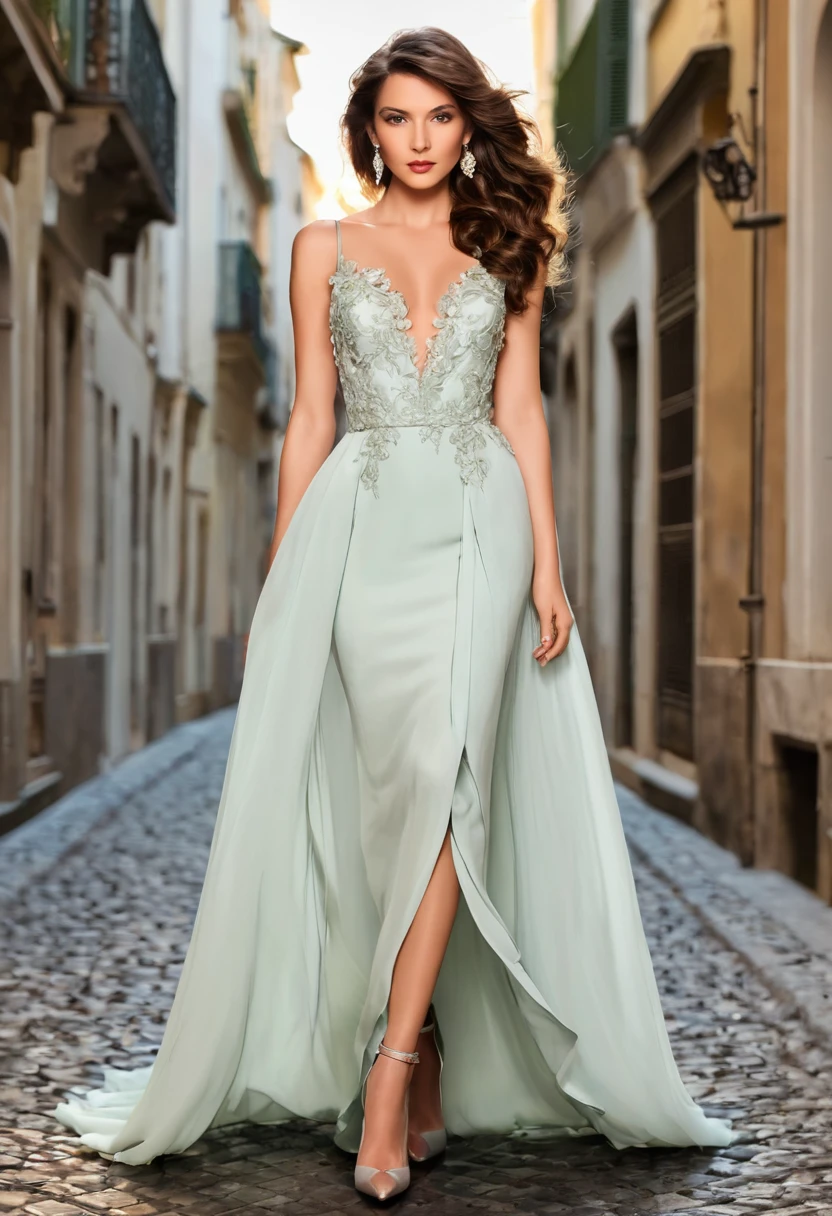Romantic style, beautiful woman, beautiful clothes, beautiful accessories, full length,