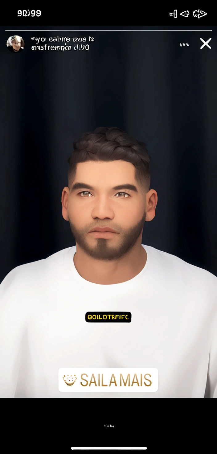 Create a Disney-style character with this face and a black shirt with “GoldTraffic” in orange