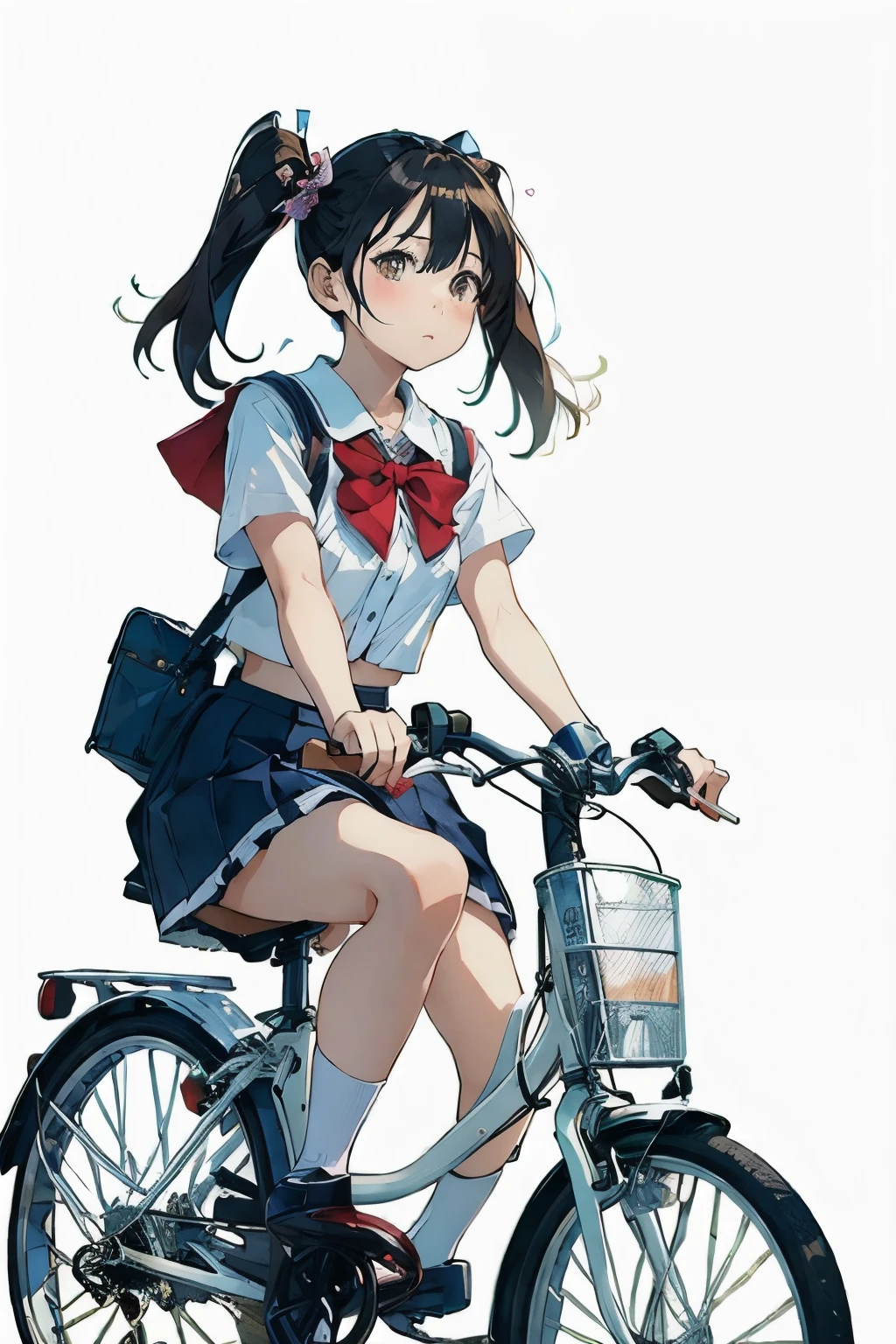 (masterpiece, Highest quality:1.2), One girl, (Twin tails)、ride a bicycle, alone, A look of disgust,
