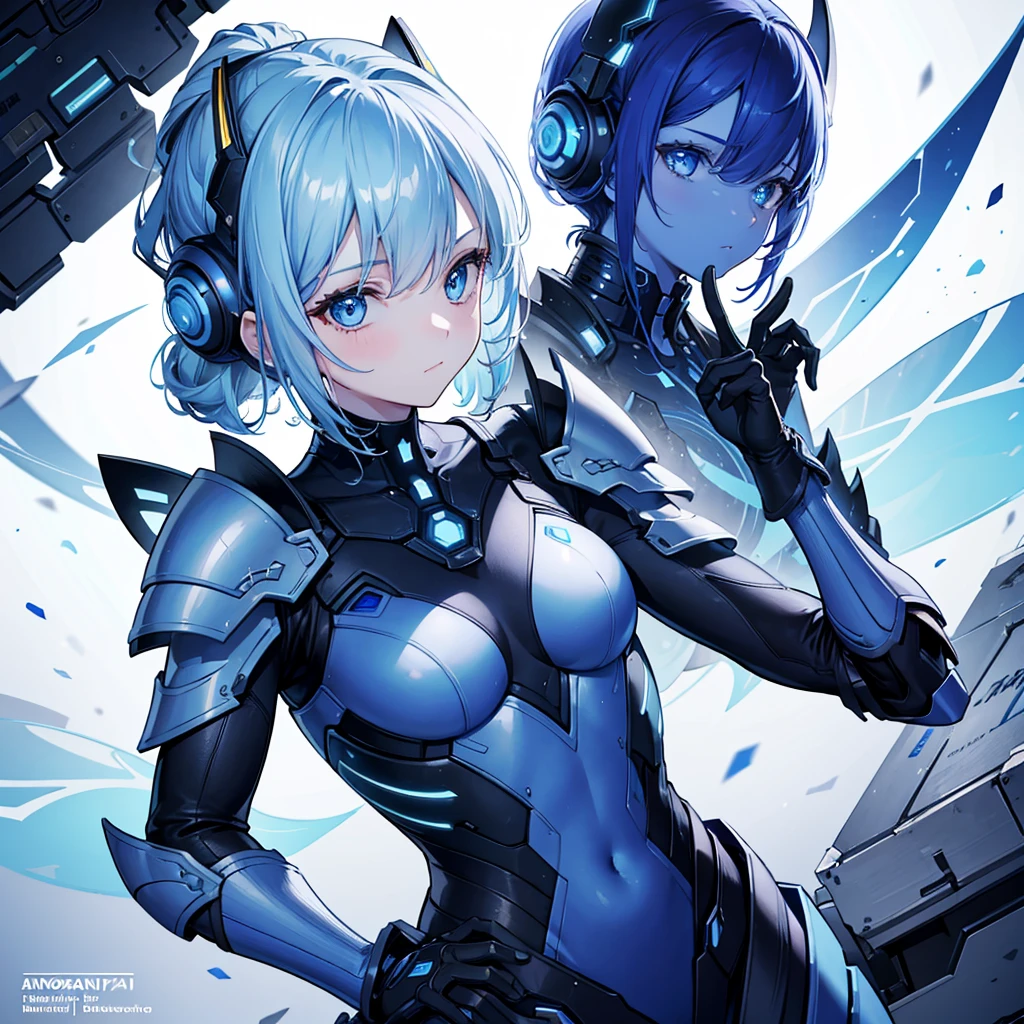 8K, Highest quality, (real:1.4), Original photo, 1 girl, Asari Hair, Biological Amplifier, refined armor, posture: Peace talks between warring factions, smart blue eyes
