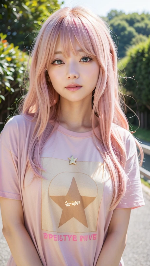 Ai Hoshino, beige pink hair, Long Hair, favorite , Beautiful, shining eyes, Stars in my eyes, idol,One woman、Long pink hair、T-Shirts、Private Server、