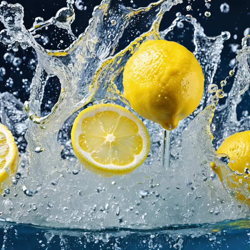 Lemon drop in fizzy sparkling water, juice refreshment