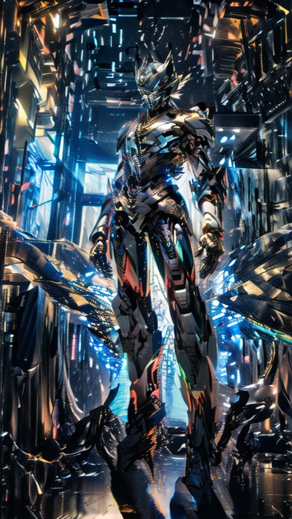 (Masterpiece, best quality:1.4), colorful, high contrast, Genos white shirt, Sleeveless, black pants, mechanical arm, glow, glow eyes, glow hand, stand, fighting posture