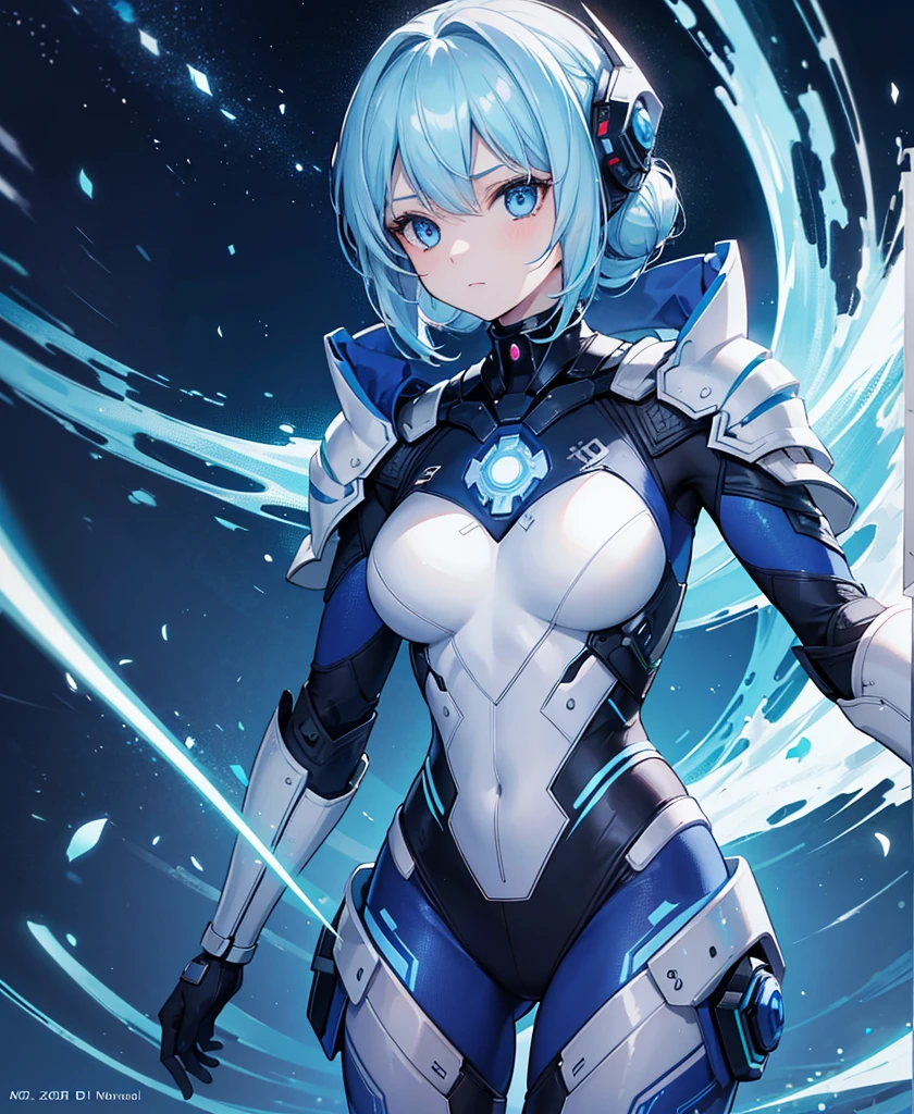 8K, Highest quality, (real:1.4), Original photo, 1 girl, Asari Hair, Biological Amplifier, refined armor, posture: Peace talks between warring factions, smart blue eyes
