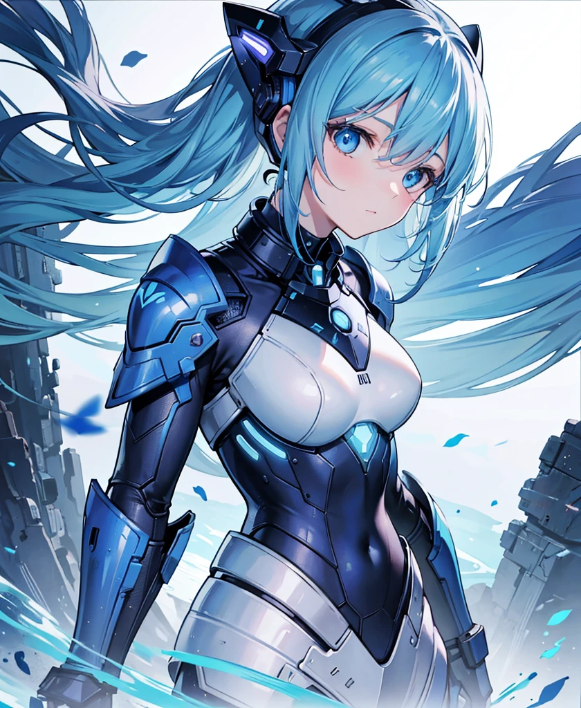 8K, Highest quality, (real:1.4), Original photo, 1 girl, Asari Hair, Biological Amplifier, refined armor, posture: Peace talks between warring factions, smart blue eyes