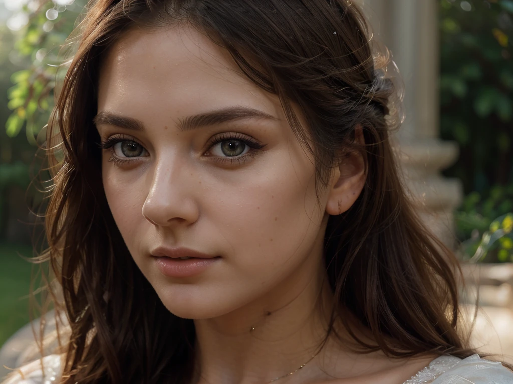 a beautiful young woman, detailed portrait, beautiful detailed eyes, beautiful detailed nose, beautiful detailed lips, long eyelashes, intricate hairstyle, elegant dress, serene expression, natural lighting, warm color tones, cinematic composition, high quality, photorealistic, masterpiece, 8K, ultra-detailed, hyper-realistic, oil painting, portrait, realistic