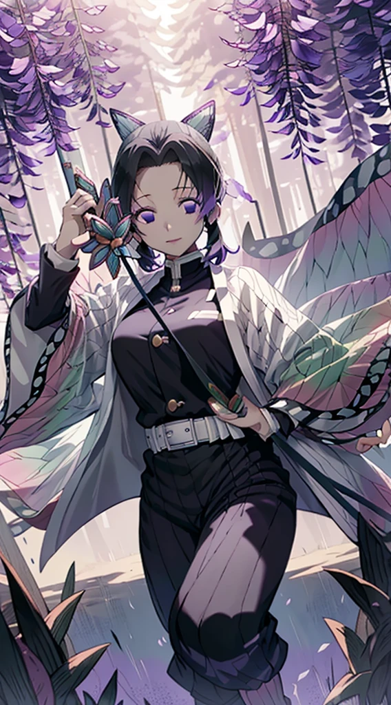 anime girl in a purple and black outfit standing in front of a forest, keqing from genshin impact, zhongli from genshin impact, heise jinyao, ayaka genshin impact, anime moe artstyle, black - haired mage, demon slayer rui fanart, ayaka game genshin impact, yun ling, inspired by Song Maojin